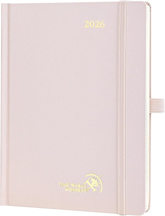 POPRUN 2026 Planner (Medium Size 8.5''x 6.5'' Hardcover) - Daily Weekly and Monthly Calendar Agenda 2026 Appointment Book with Hourly Time Slots, Monthly Tabs, 100 GSM - Light Pink