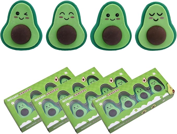 16Pcs Avocado Erasers for Kids Bulk, Kawaii Cute Novelty Fruit Eraser for School Classroom Supplies Party Favors