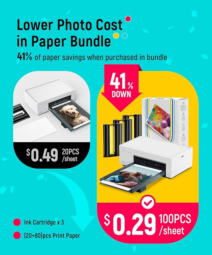 Liene M100 4x6'' Photo Printer, Phone Printer 100 Sheets & 3 Cartridges - Image 2