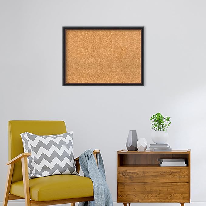 Amanti Art Natural Cork Board for Wall, 22x30 Vision Board with Black Wood Frame, Medium Corkboard Office Decor for Home Organization, Casual Corkboard Pinboard to display items for home organization
