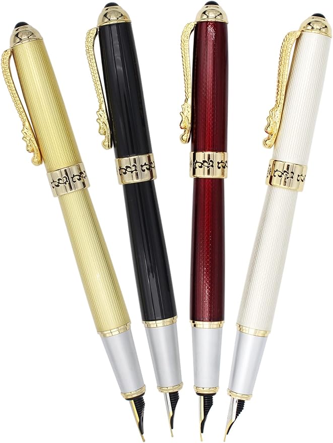 Gullor Fountain Pen with Ink Converter, Golden Dragon Clip, Executive Pen for Smooth Writing, Fine Nib, Red