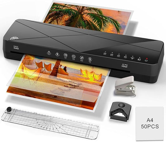 Crenova Laminator Machine 13 inch, Laminating Machine with 50 Laminating Sheets 60s Quick Warm Up Auto-Off, 6 in1 Lamination Machine ABS Jam Free for Home Office School, Black