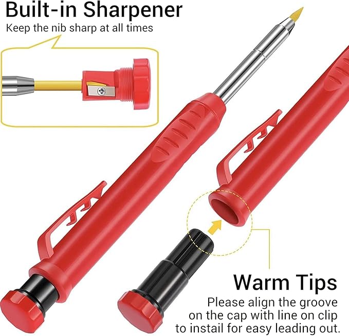 Gegong 24 Pieces 2.8 mm Diameter Solid Carpenter Pencil Set Pencil Refills for Carpenter Carpenter Marker Woodworking Mechanical Pencil (Yellow Refill)