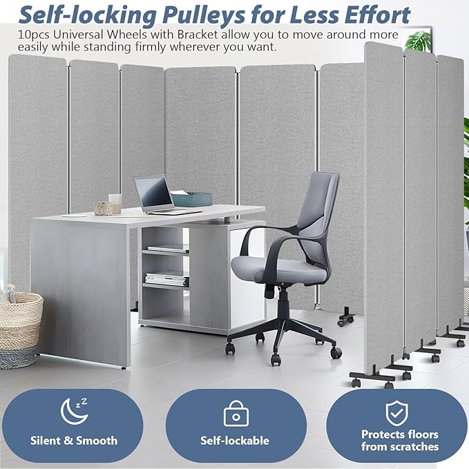 Acoustic Room Divider Privacy Panel with Wheels, 3 Panel Soundproof Room Divider (Aluminum Frame) for Room Partition, Folding Room Dividers Separation Office Cubicle Wall Sound Proof Partition Divider