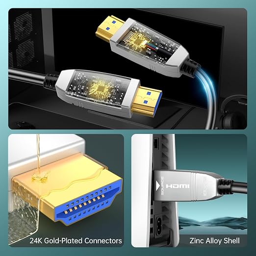 4K Fiber Optic HDMI Cable 65ft, 4K 60Hz 18Gbps HDR10 HDCP2.3 Slim Flexible HDMI - Image 2