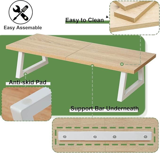 TEAMIX 24 inch Monitor Stand Riser, Wood & Steel Computer Monitor Stand with Storage, Laptop, PC, Printer Stand Riser for Desktop Office Desk Organizers