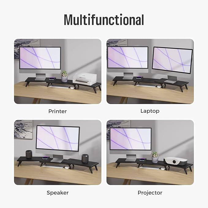 loukin Dual Monitor Stand Riser for Desk, 43.6"*8.2"*3.2" Large Computer Stand for 2 Monitors, Laptop, Printer, Length and Angle Adjustable Computer Shelf, Home Office,Max 43.6" Length(Black)