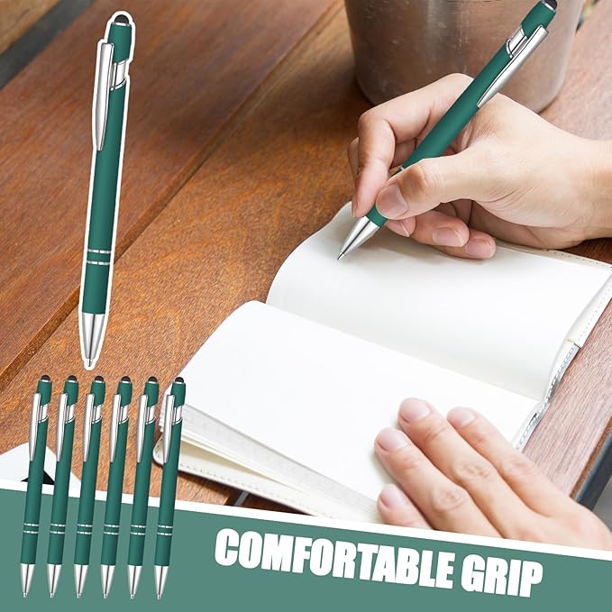 24 Pcs Blue Ink Ballpoint Pen with Stylus Tip 2 in 1 Ballpoint Pen 1.0 mm Blue Ink Metal Stylus Pen for Touch Screens Coworkers, Family, Colleagues, Office (Dark Green)