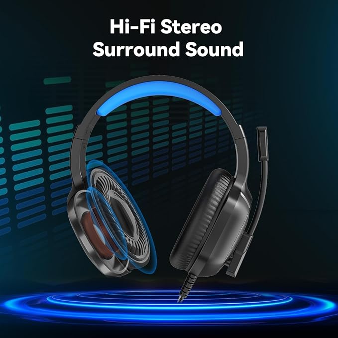 A36 Gaming Headset with Microphone for Pc, Xbox One Series X/s, Ps4, Ps5, Switch, Stereo Wired Noise Cancelling Over-Ear Headphones with Mic for Computer, Laptop, Mac, Nintendo, Gamer (Blue)