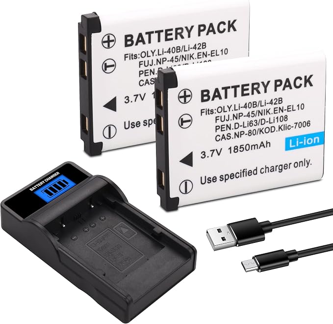 2 Pack 1850mAh NP-45 NP-45A NP-45B NP-45S Battery and LCD Charger Compatible by Unknown