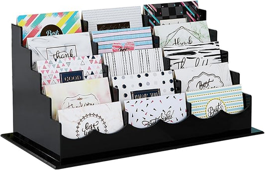 Business Acrylic Card Holder Display for Desk, 15 Slots 5 Tiers Multiple-Black Acrylic Business Card Stand Set, Holds Approximately 750 Cards