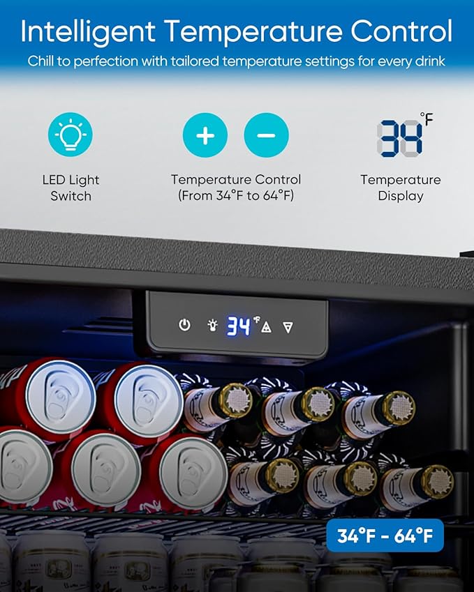 3.2 Cu.Ft Mini Fridge with Glass Door - 126 Can Beverage Refrigerator Cooler for Drink Beer Wine Soda, Small Fridge for Bedroom Office Bar Dorm, 4 Adjustable Shelves, Black