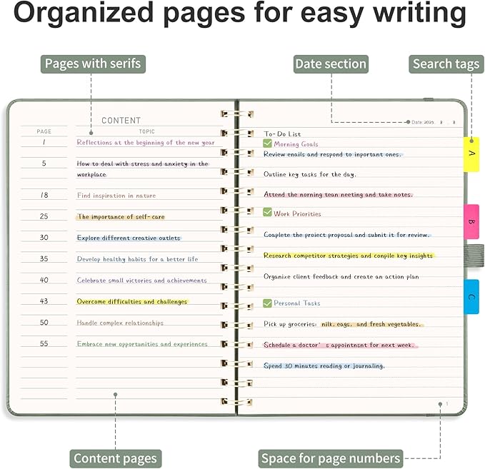 AHGXG Lined Spiral Journal Small Notebook for Women, Notebook College Ruled A5 5.7" X 8.3", 140 Numbered Pages, Hardcover Leather, Meeting Notebook for Work, School Office Supplies, Sage Green