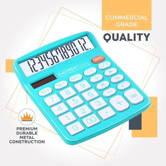 CATIGA Desktop Calculator 12 Digit with Large LCD Display and Sensitive Button, Solar and Battery Dual Power, Standard Function for Office, Home, School, CD-2786