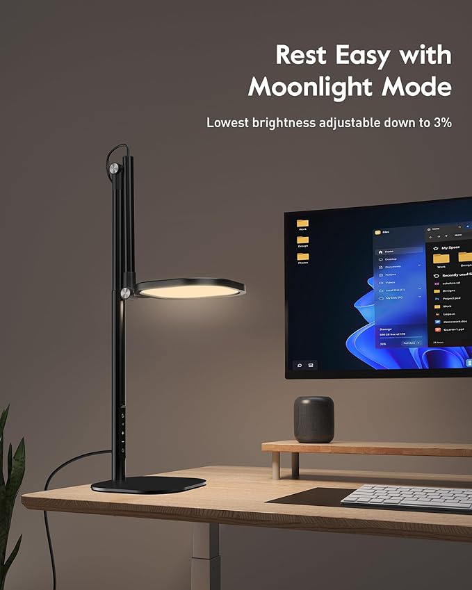 Led Desk Lamps for Home Office with Base, Tall Desk Lamp with 50 Light Modes & Memory and Timer Func Computer Light, Flexible Adjustable Table Lamps for Video Conference, Architect or Study(Black)