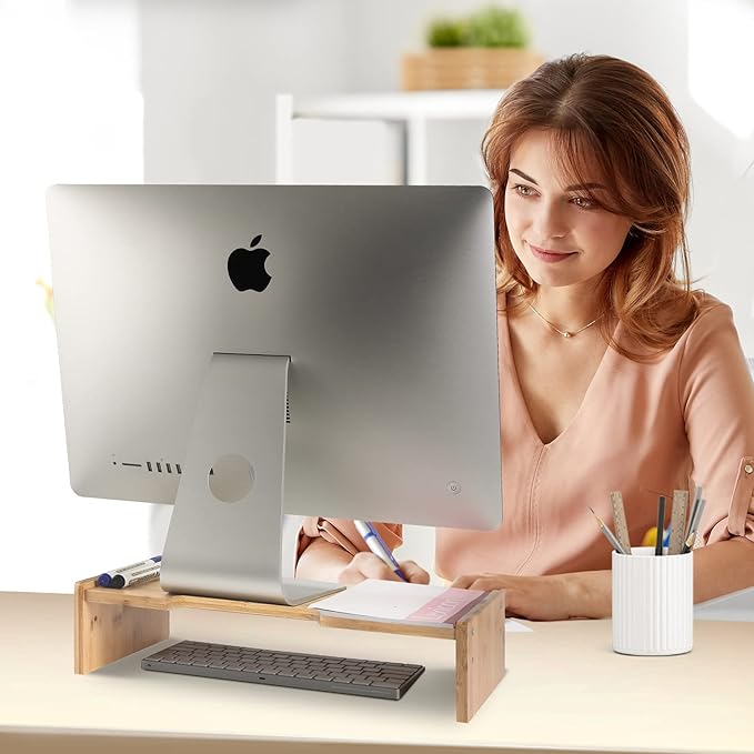 KINLINK Solid Wood Monitor Stand Riser, Monitor Riser with 2 Adjustable Height, 15.8 inch Computer Riser for Computer, iMac, PC, Printer, Computer Monitor Stand for Home & Office, Natural