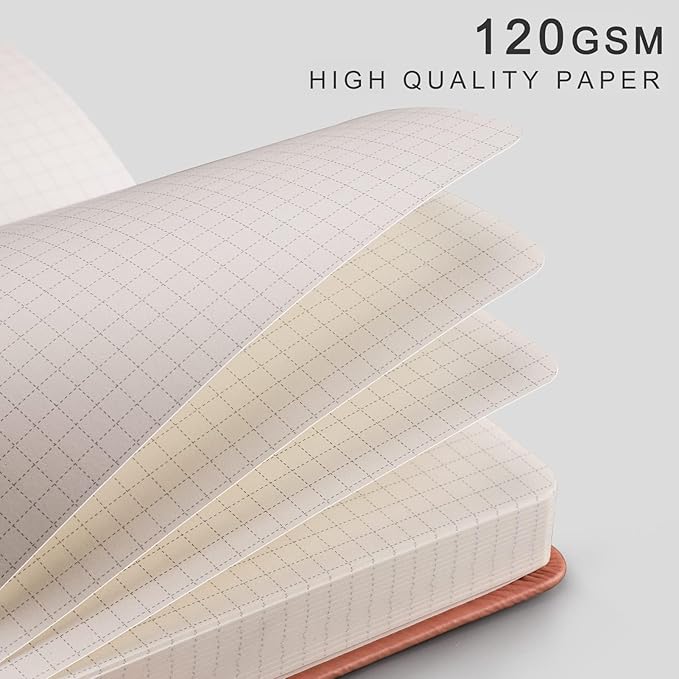 EMSHOI Graph Paper Notebook - 256 Pages A5 Graph Notebook/Journal, Hard Cover, 120gsm Thick Paper, Smooth PU Leather, Inner Pocket, 5.75'' × 8.38''-Pink