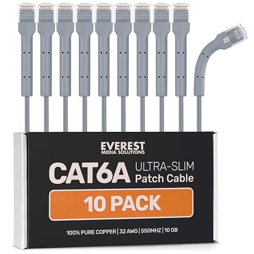 Everest Ultra Slim Cat6a Ethernet Patch Cables 5ft Gray by EverestMediaSolutions