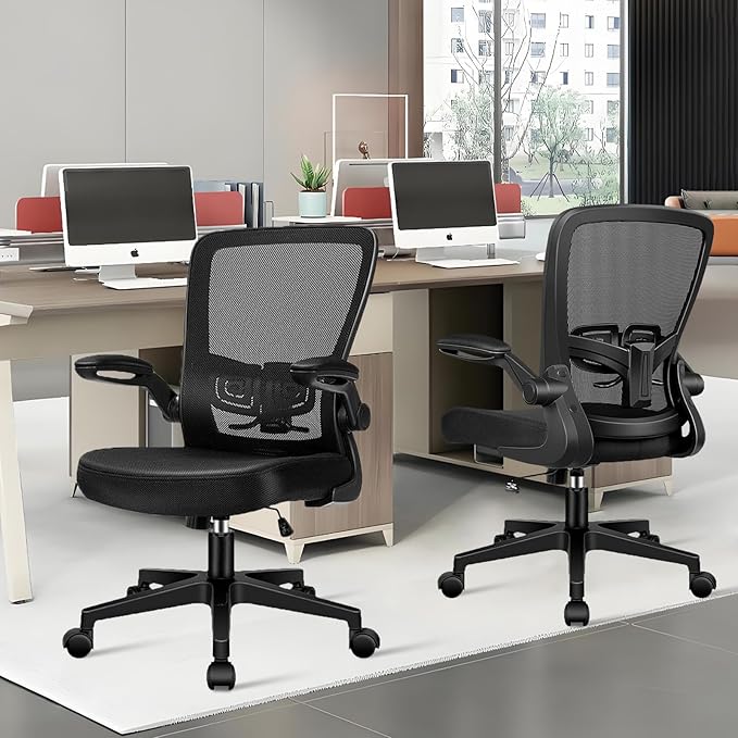 Desk Chairs with Wheels, Ergonomic Mesh Office Chair Adjustable Height and Swivel Lumbar Support Home Office Chair with Flip Up Armrests, Set of 2