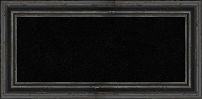 Amanti Art Black Cork Board for Wall, 17x35 Vision Board with Black Wood Frame, Medium Corkboard Office Decor for Home Organization, Country Rustic Corkboard Pinboard to Display Items for Home