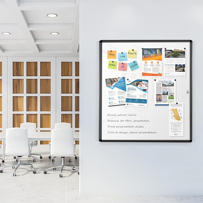 SWANCROWN Enclosed Bulletin Board Black Frame Enclosed Display Case,with Magnets,for School Message Notice, 38x38inch (12xA4)