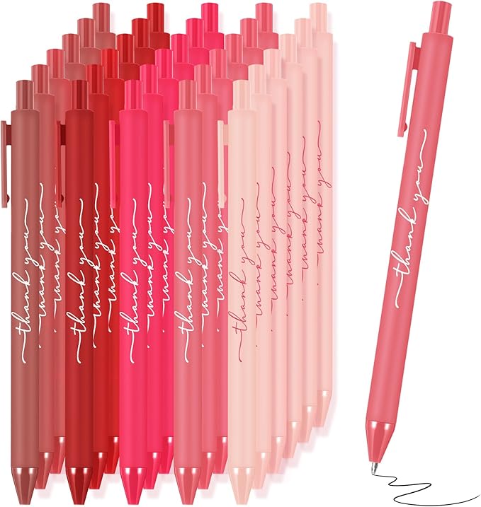 30pcs Thank You Pens Bulk Cute Multicolor Ballpoint Pen for Men Women Server Accessories Employee Holiday Appreciation Gifts for Teacher Office Back to School Party Favor (Valentine Color)
