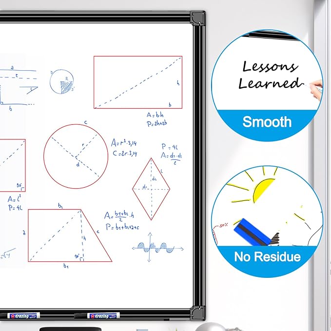 H-Qprobd 48"x24" Magnetic White Board Dry Erase Wall Mount Whiteboard - Office Home Classrooms White Board Hanging Writing Board with Black Aluminum Frame