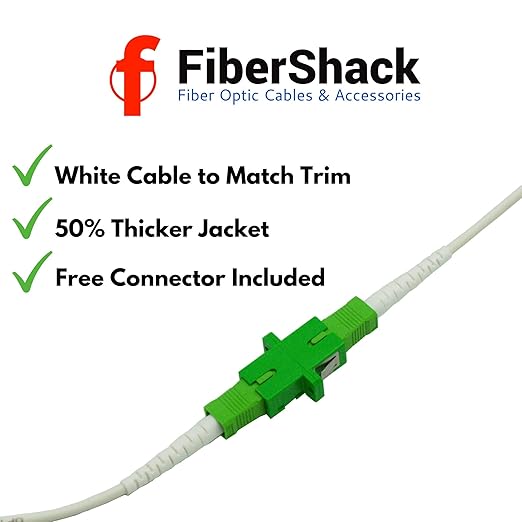 Fibershack - 3 ft / 1M SC/APC to SC/APC Fiber Optic Patch Cable - White - FTTH - Image 2