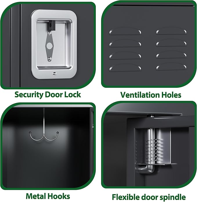 Metal Storage Locker with 3 Big Doors & 3 Small Doors, Lockers for Employees with Hooks for School Garage Office Gym Bedroom,Assembly Required,Dark Grey