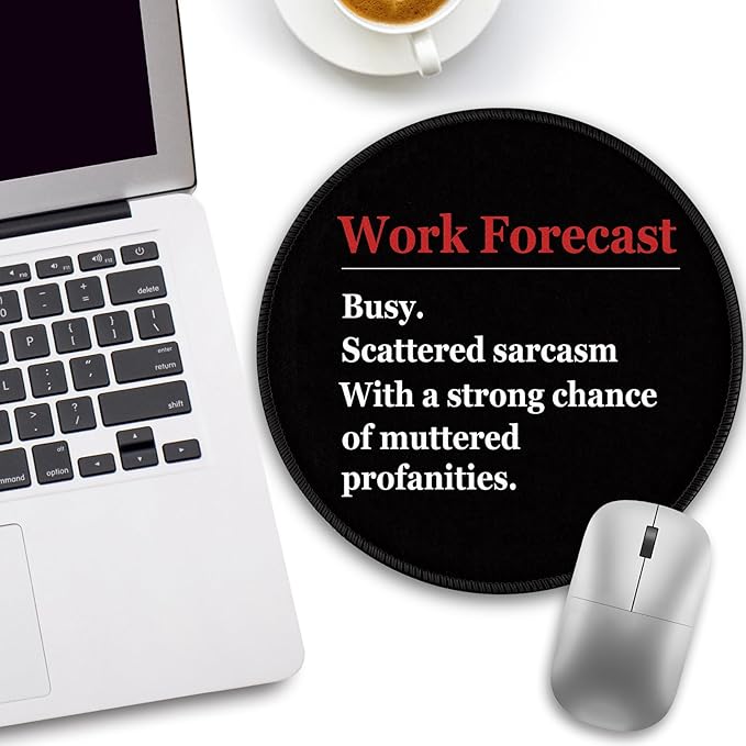 Funny Work Mouse Pad, Black Small Round Mousepads for Desk, Mini Travel Mouse Mat for Wireless Computer Laptop, Office Desk Accessories, 8.6 x 8.6 inch