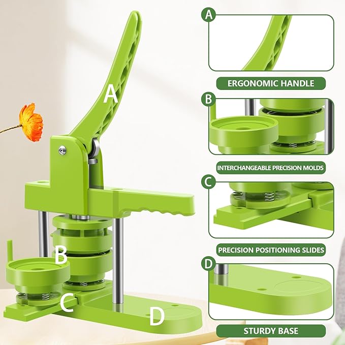 Button Maker Machine Multiple Sizes, DIY Pin Maker Button Press Machine 1.25+2.25+3 Inch, Removable Badge Press Kit with 300 Pcs 32mm+58mm+75mm Badge Supplies&Circle Cutter