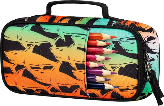 Choco Mocha Shark Pencil Case for Boys, Soft Pencil Case Kids Pencils Pouch for Kindergarten Boys, Orange