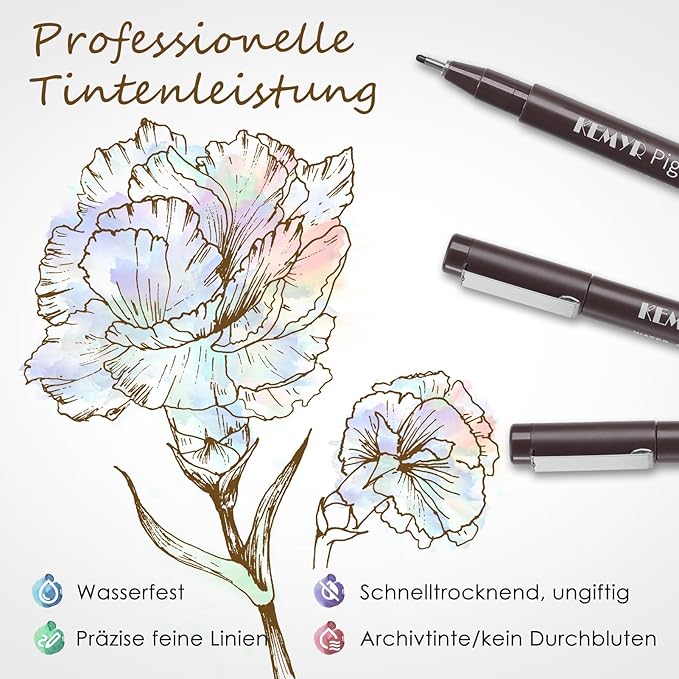 10 Micro Fine liner Drawing Art Pens Calligraphy Pens: 0.05mm-1.0mm Size Art supplies Waterproof Archival brown Ink Markers For Artists,Use for Professional Watercolor,Sketching