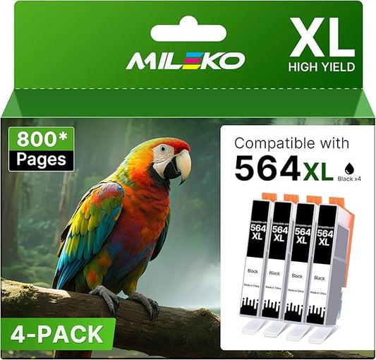 564XL Ink Cartridge for HP Printer Replacement for HP 564 XL 564XL Ink Cartridge Combo Pack for DeskJet 3520 3522 Photosmart 7520 6520 5520 7525 5514 7510 OfficeJet 4620 Printers, 4 Pack (Black)