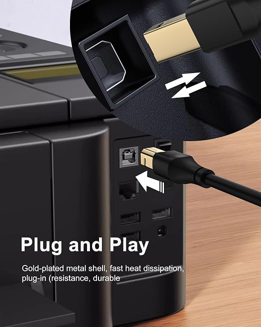 HP Printer Cable 10ft, Square USB A to USB B Cable - Image 4