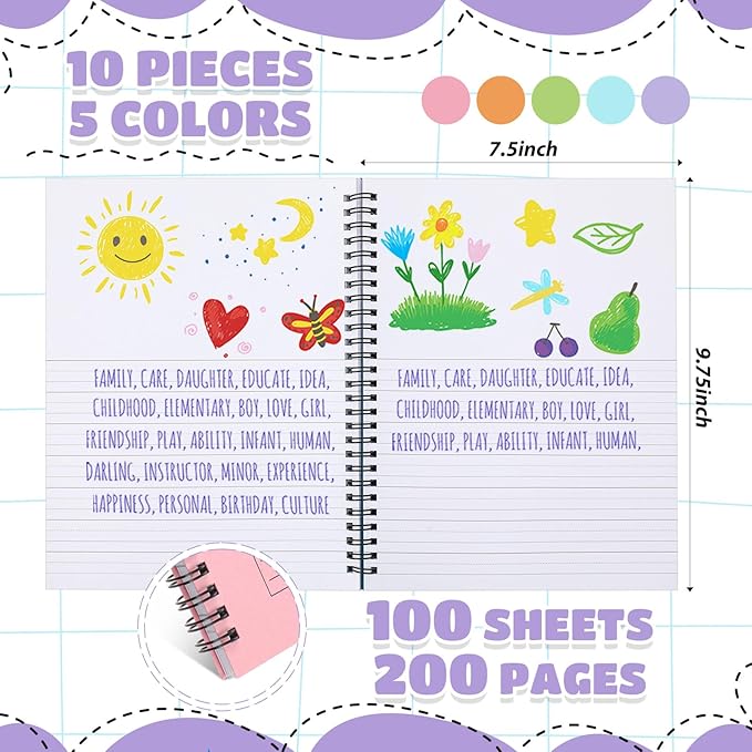Henoyso 10 Pcs 100/50 Sheets Primary Composition Notebook K-2 Bulk Spiral Primary Journal Drawing Handwriting Practice for Kids Kindergarten 1st 2nd Back to School Supplies (Macaron Color,100 Sheets)