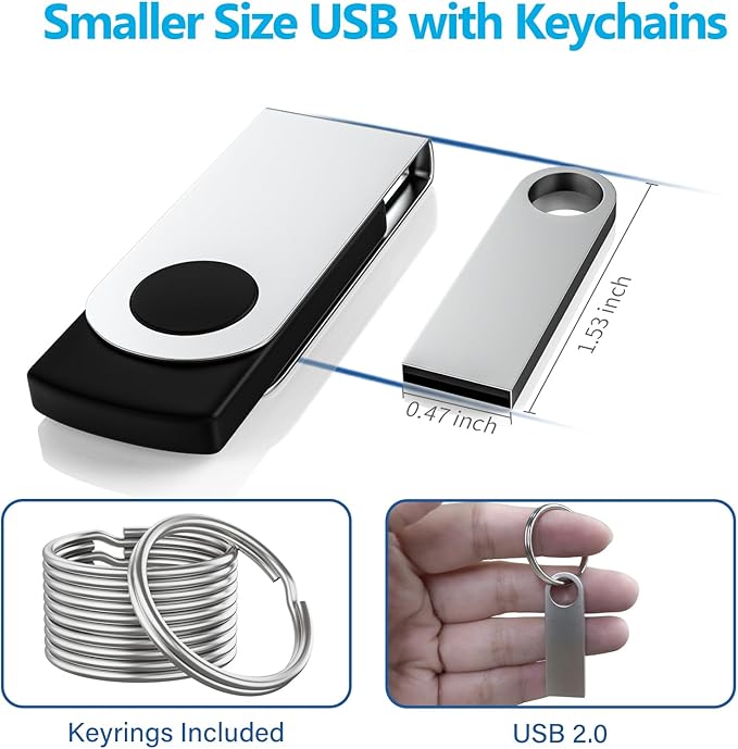 ABLAZE 1GB Flash Drive 2 Pack, Metal USB 2.0 Thumb Drives with Keychains USB Stick Pendrive (Sliver)