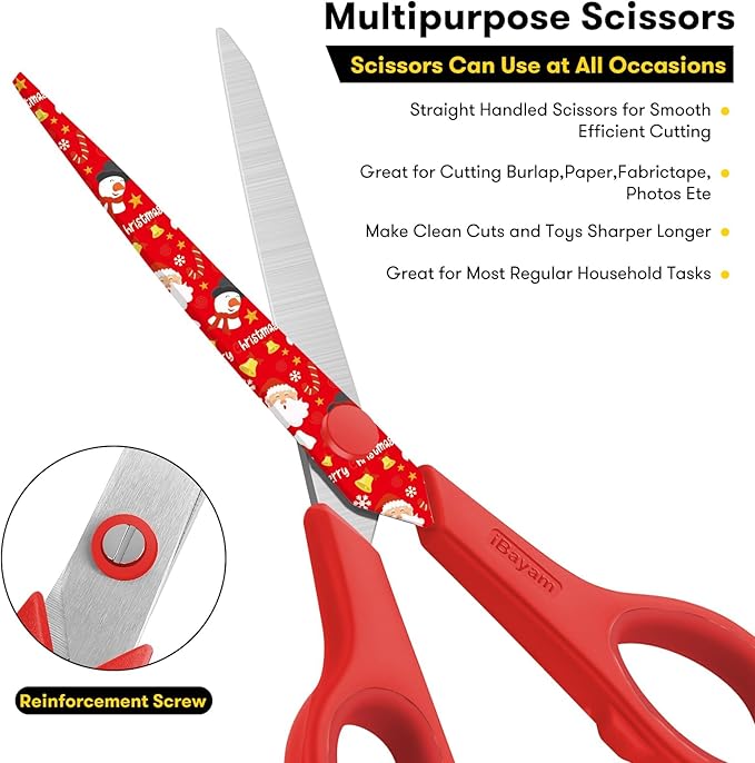 iBayam All Purpose Scissors for Construction Scrapbook Kraft Craft Paper, Gifts Wrapping Packing Paper Cutter Tool, 3 Pack Ultra Sharp 8" Thick Blade Comfort-Grip Scissors for Moving Package Supplies
