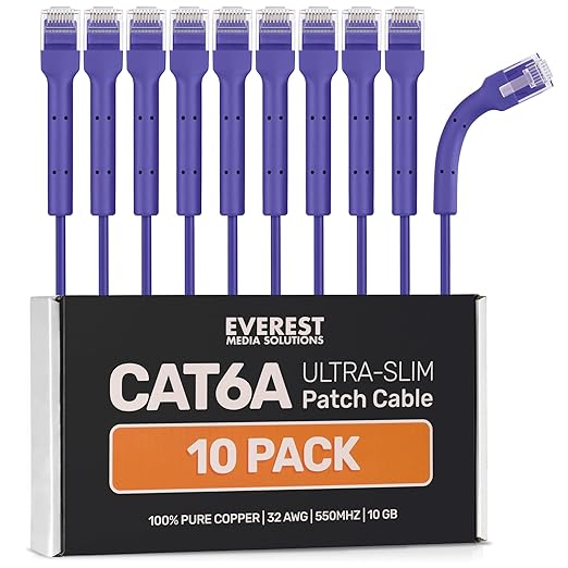 Everest Ultra Slim Cat6a Ethernet Patch Cables 1.5ft Purple by EverestMediaSolutions
