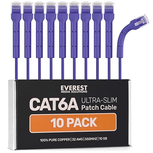 Everest Ultra Slim Cat6a Ethernet Patch Cables 6ft Purple by EverestMediaSolutions
