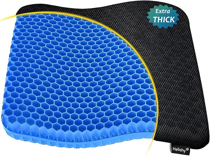 Gel Seat Cushion, Extra Large Breathable Honeycomb Gel Cushion, Absorbs Pressure Points Seat Cushion with Non-Slip Cover for Office Chair Home Cars Wheelchair (Extra Thick, Blue)