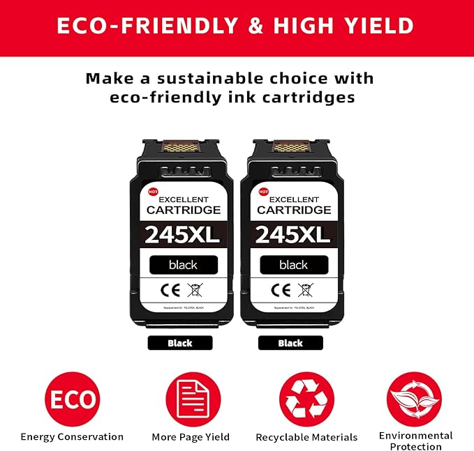 Replacement for Canon 245XL Black Ink Cartridges for Canon 243 Black Ink PG-245-High Yield, Compatible with Cannon MX490 MX492 MG2500 MG2522 MG2525 MG3022 MG2920 TS3100 TS3122 TS3300 TS3322