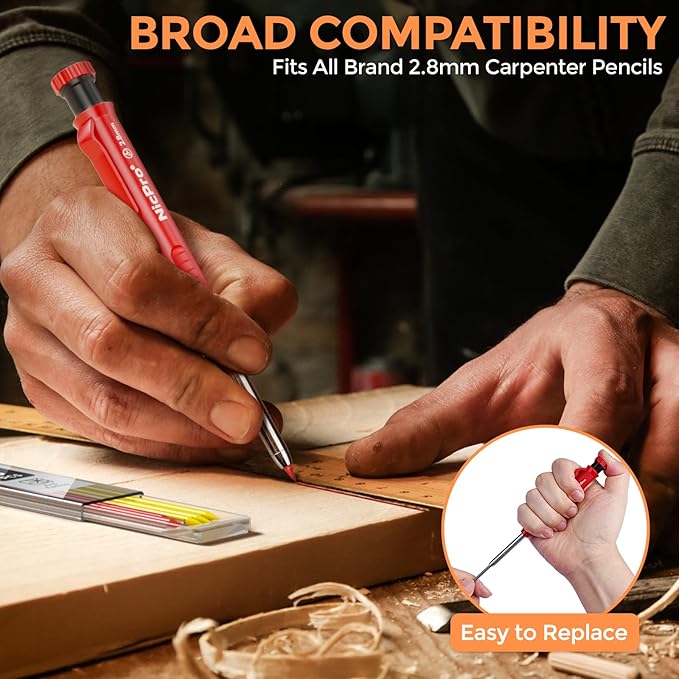 Nicpro 60 PCS Carpenter Pencil Lead Refills 2.8mm, Lead for Carpenter Mechanical Pencil, Break Resistant 2.8 mm Lead for Construction Pencil, Woodworking Pencil (Black, Red, Yellow, Green, Blue,White)