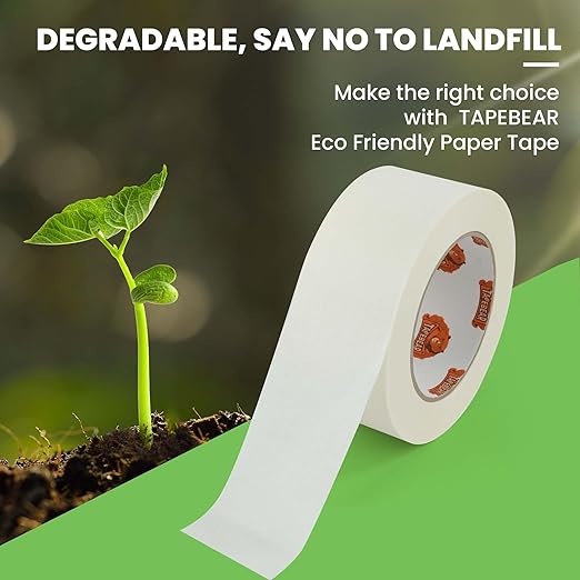 36Rolls Eco-Friendly Kraft Paper Tape 2Inch x 55Yard, White Paper Packing Tape, Biodegradable Recyclable Packaging Tape Self Adhesive Box Tape for Shipping, Sealing, Moving