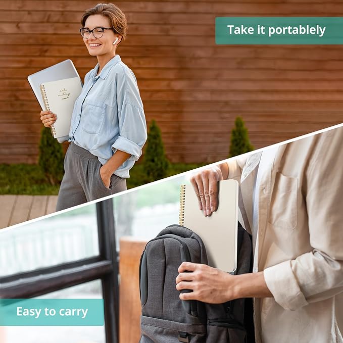 Meeting Notebook for Work Organization - Work notebook with action items, Meeting Minutes Planner Notebook, Perfect Office Supplies for Men & Women - Beige