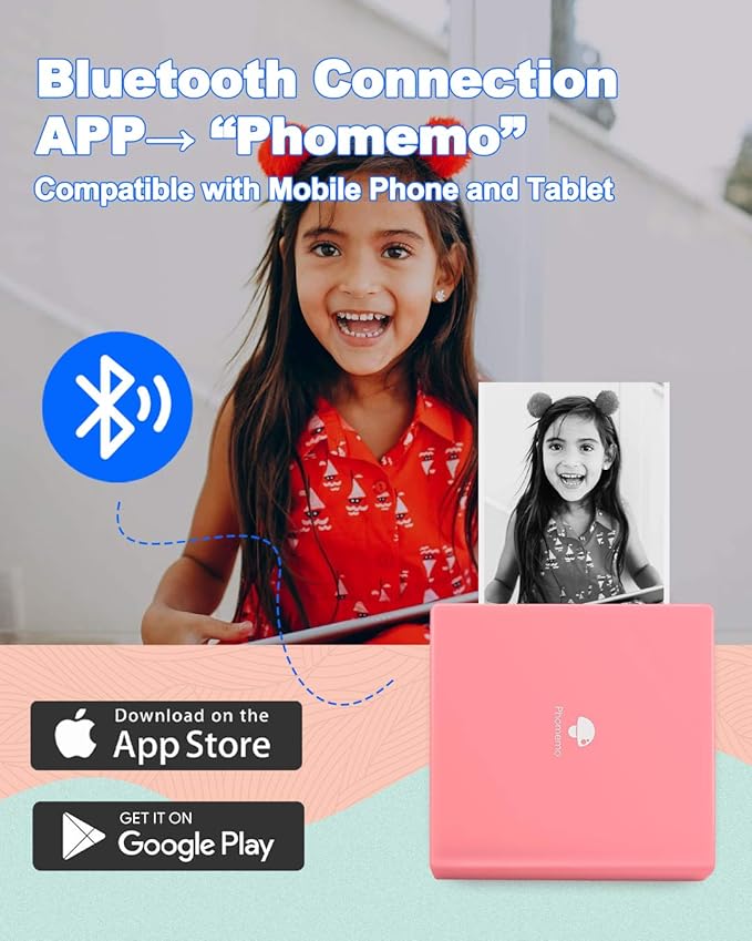 Phomemo Sticker Printer- Mini Thermal Sticker Printer Machine, Small Pocket Label Maker Instant Print for DIY Creation, Study Notes, Photos, Portable Inkless Photo Maker for Kids/Students, Pink