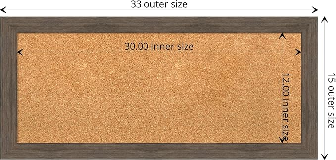 Amanti Art Natural Cork Board for Wall, 15x33 Vision Board with Brown Wood Frame, Medium Corkboard Office Decor for Home Organization, Rustic Farmhouse Corkboard Pinboard to display items for home