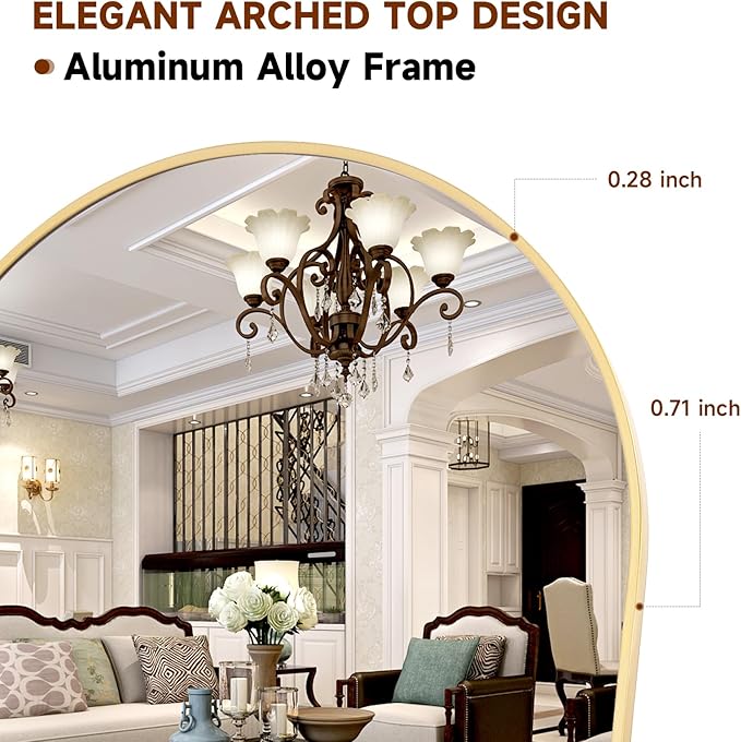 HARRITPURE 58"x18" Arched Full Length Mirror Free Standing Leaning Mirror Hanging Mounted Mirror Aluminum Frame Modern Simple Home Decor for Living Room Bedroom Cloakroom, Gold