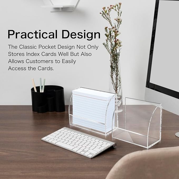 2 PCS Index Card Display Stand 4.7 X 2.4 X 6.3 Acrylic Card Holder for Desk File Note 4x6 Clear Postcard Stand Index Card Rack Acrylic Business Stand for Office Business Classroom(No Card)