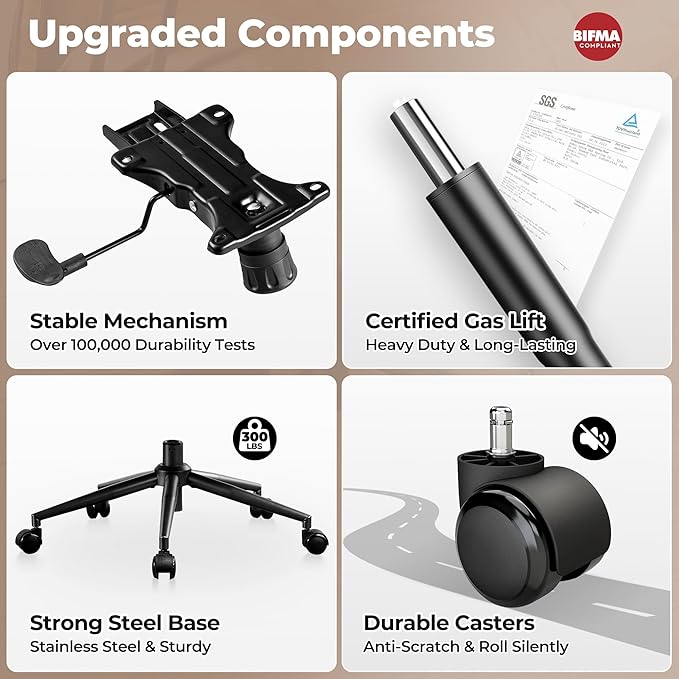 ovios Home Office Chair, Mid-Century Modern Faux PU Leather Chairs with Lumbar Support Comfy Thick Cushion, High Back Ergonomic Swivel Rolling Executive Armchair (Brown, PU Leather)